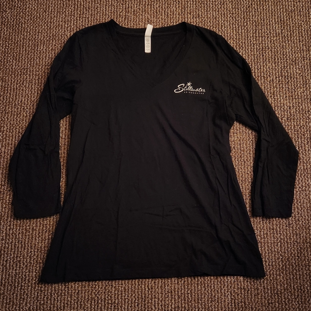 Stillwater Reservoir Adirondacks NY V-Neck Cotton Tee Black White Large
